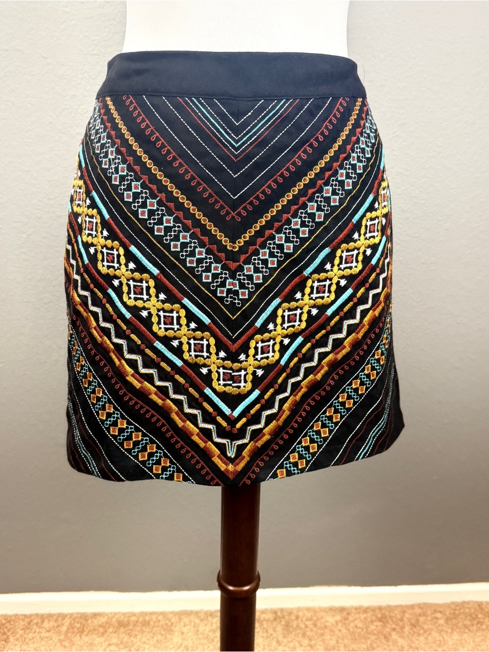 Savanna Jane NWT Black Embroidered Faux Suede Boho Western Mini Skirt Sz S